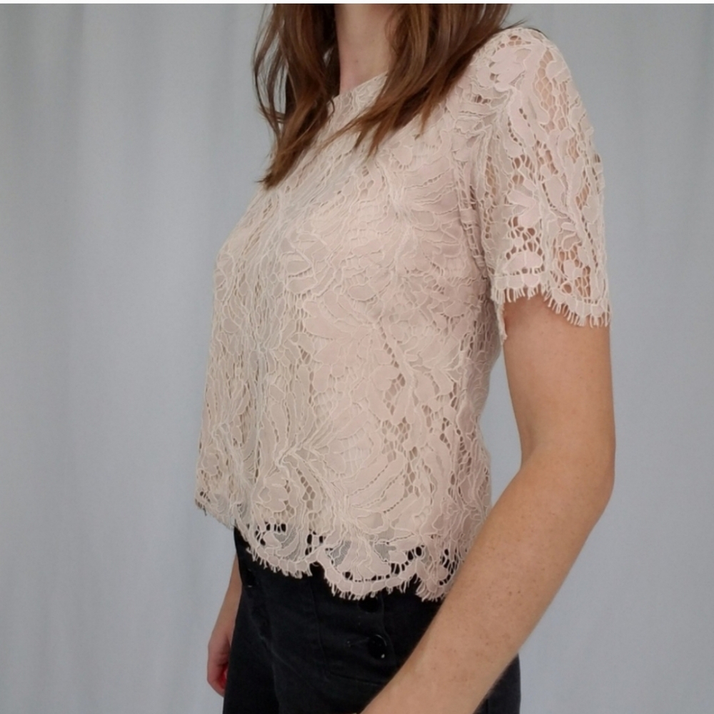 Short Sleeve Nude Lace Top